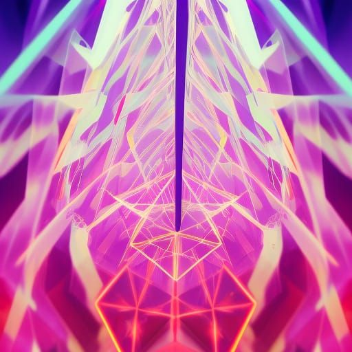 Pink Octahedron Cross in Hyperrealistic Splash Art