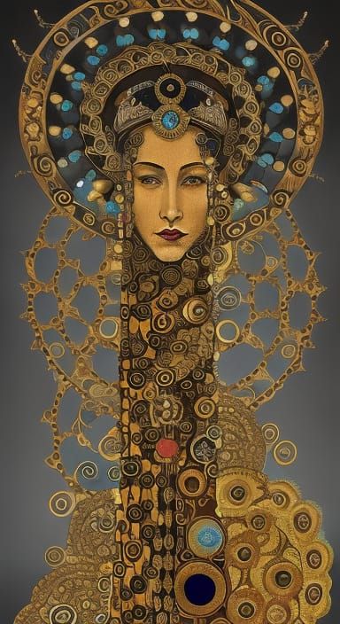 Crowned Cloud Serpent in Klimt-Inspired Clockpunk Style