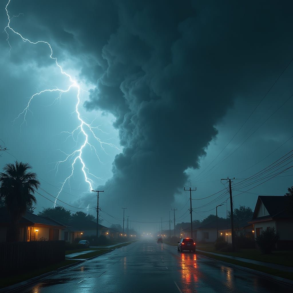 Colossal Tornado Engulfs Town in Lightning Fury