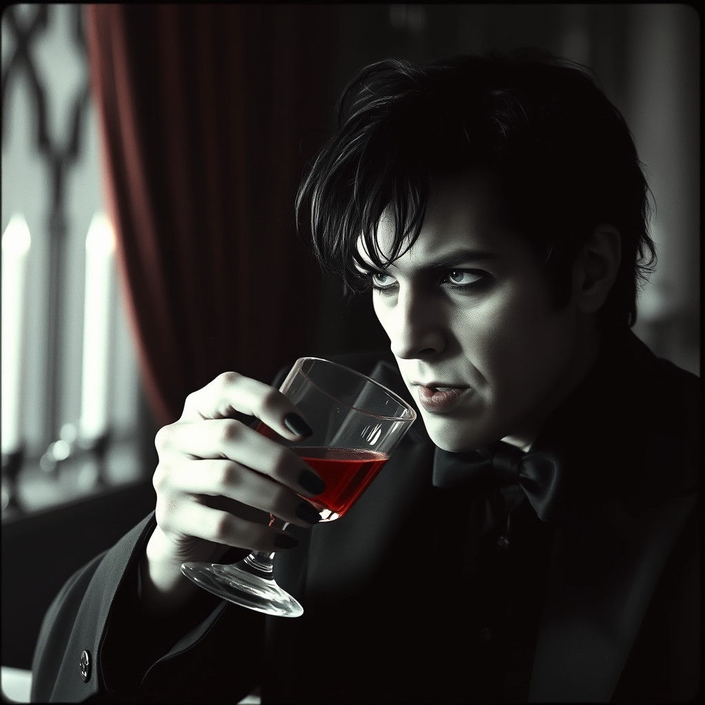 Vampire Sipping Blood in Black and White Style
