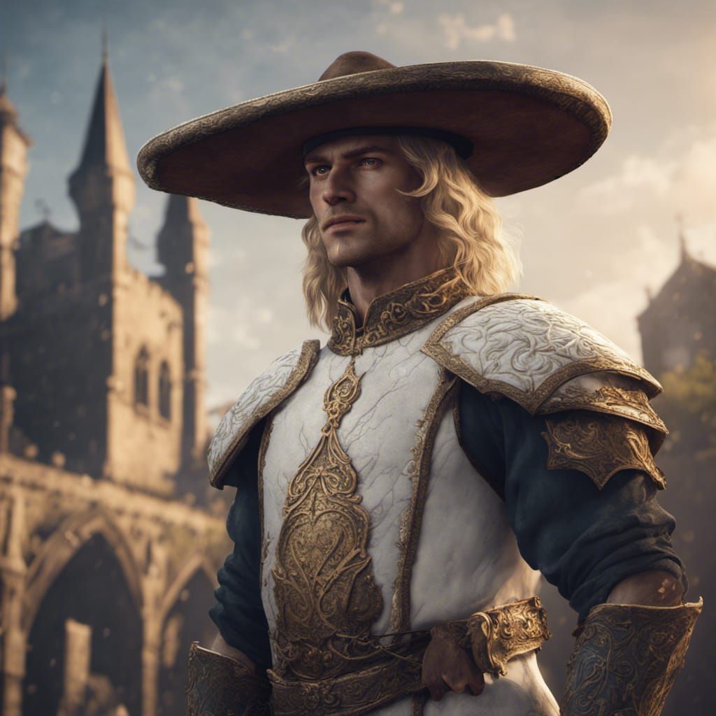 Medieval Nobleman with Sombrero, Detailed Matte Painting