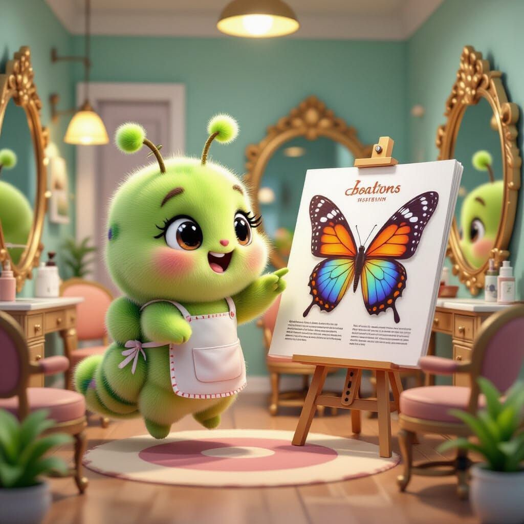 Cartoon Caterpillar's Salon: A Disney-Inspired Scene