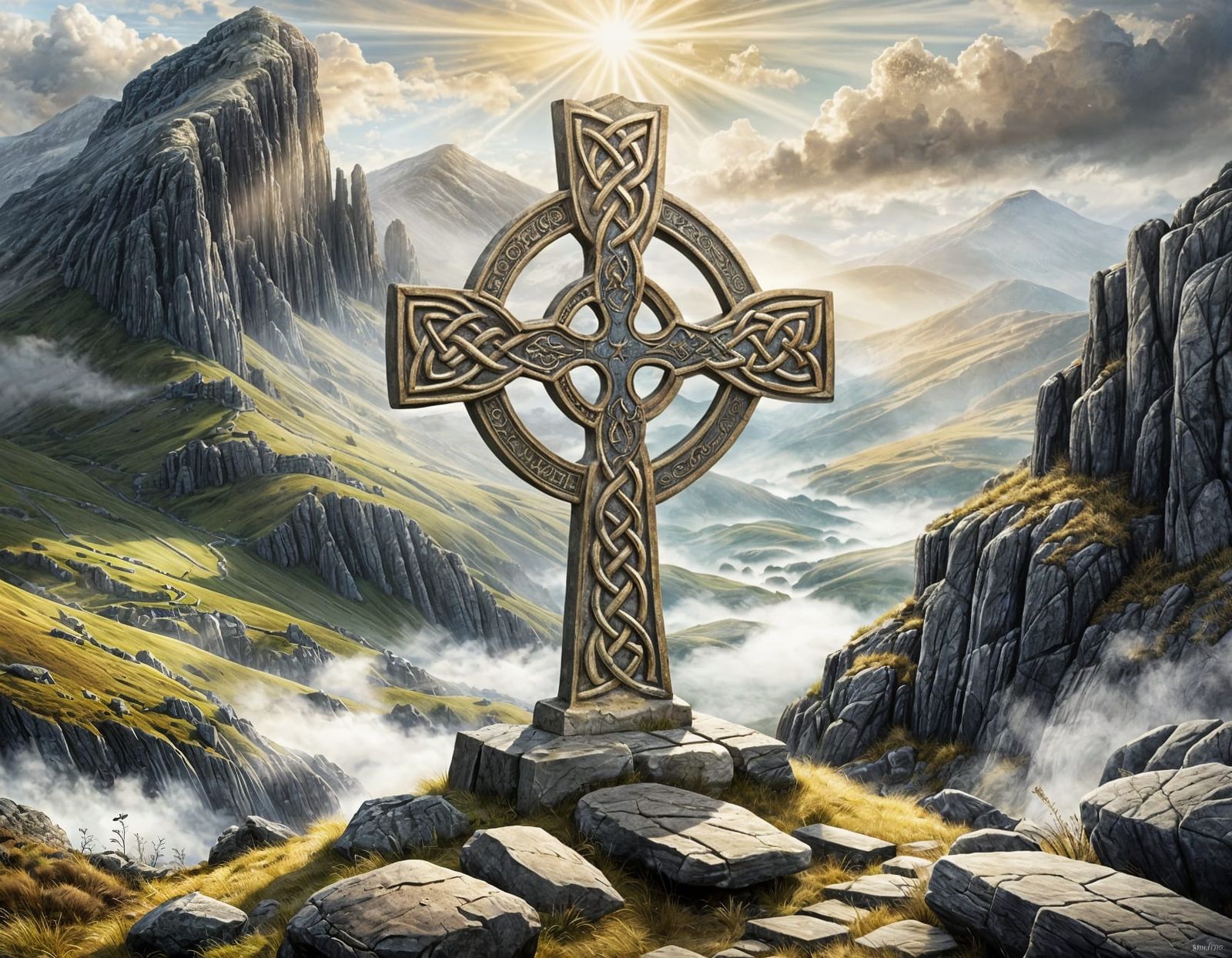 Mystical Celtic Cross in Irish Highlands