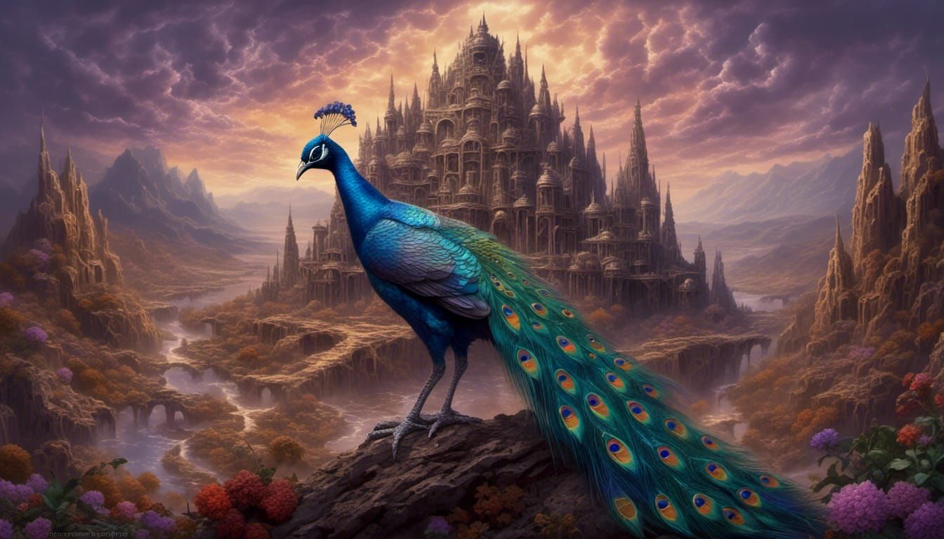 Towering Kaiju Peacock Over Ruined Arcology