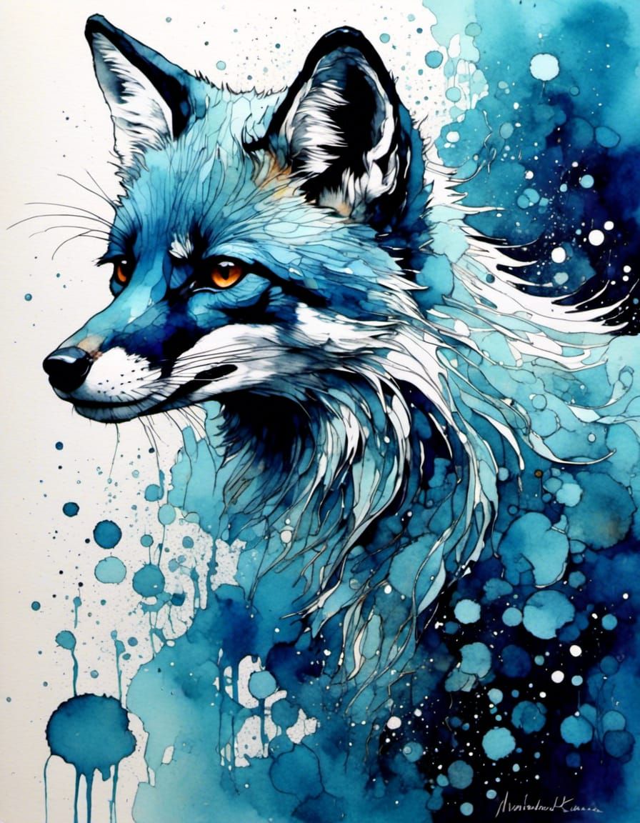 Ethereal Blue Fox in a Cosmic Splash