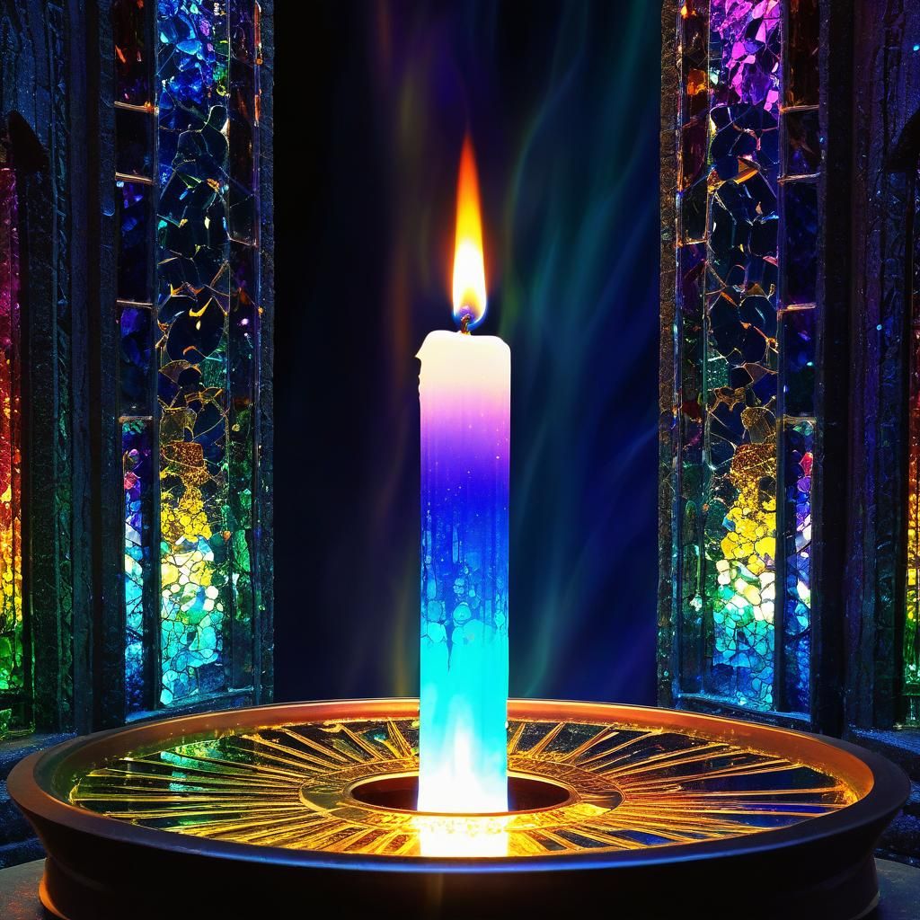 Burning Candle in Temple with Broken Glass Effect