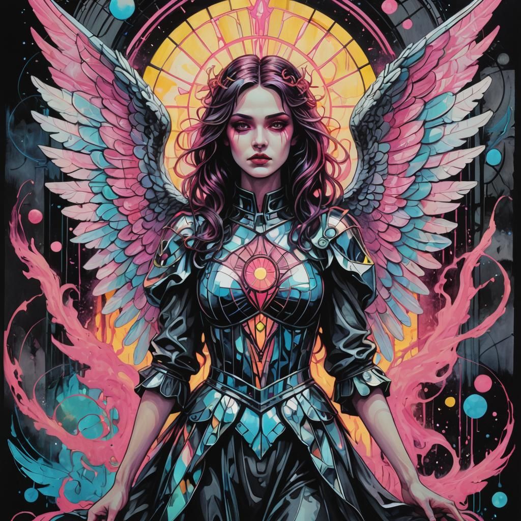 Stained Glass Angel in Cyberpunk Steampunk Pop Art