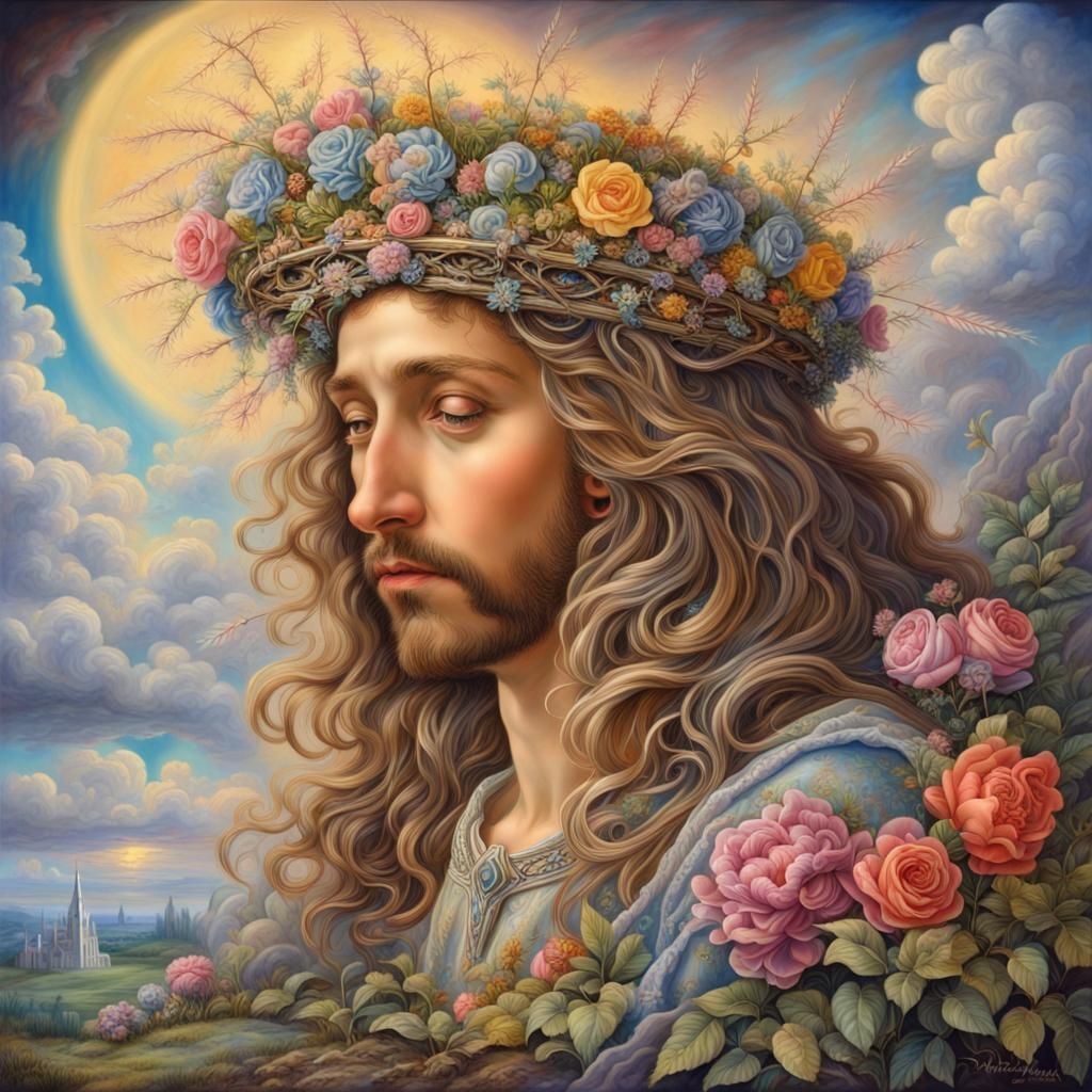Jesus Christ in Hyperrealist Multicolor Fantasy Painting