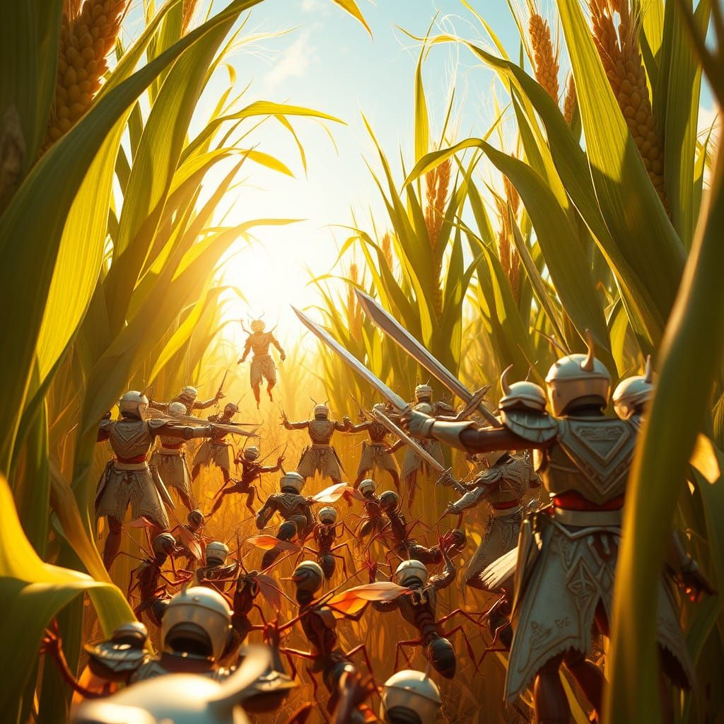 Ants in Sun-Drenched Fantasy Cornfield