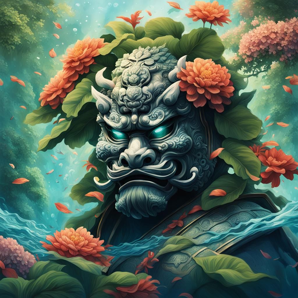 Underwater Samurai Warrior with Komainu Mask