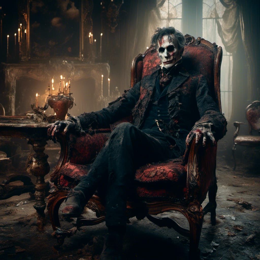 Vampire in Victorian Chair: Macabre Matte Painting