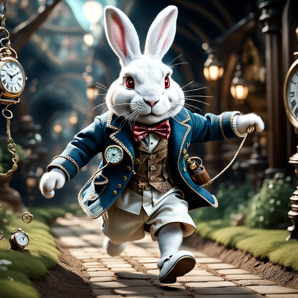 Steampunk White Rabbit Runs Late in Wonderland