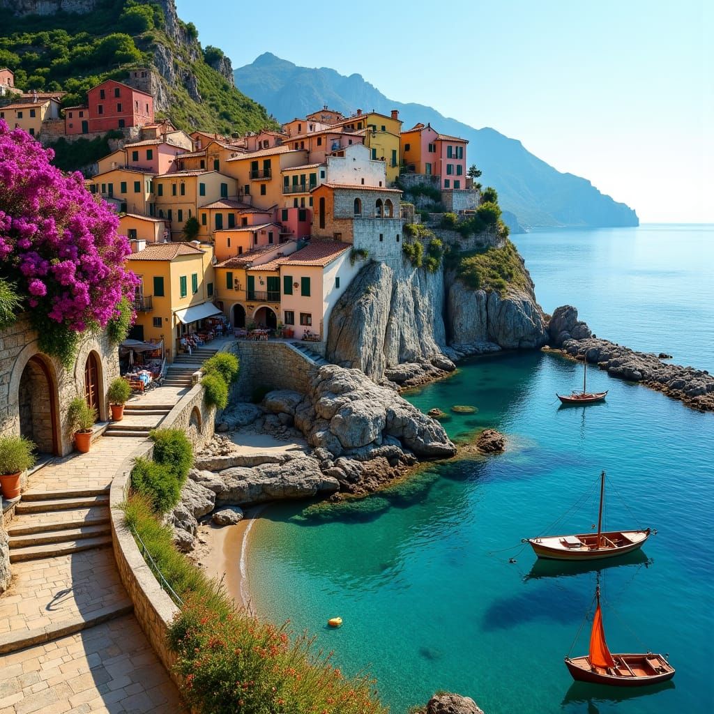 Picturesque Mediterranean Village on Azure Sea