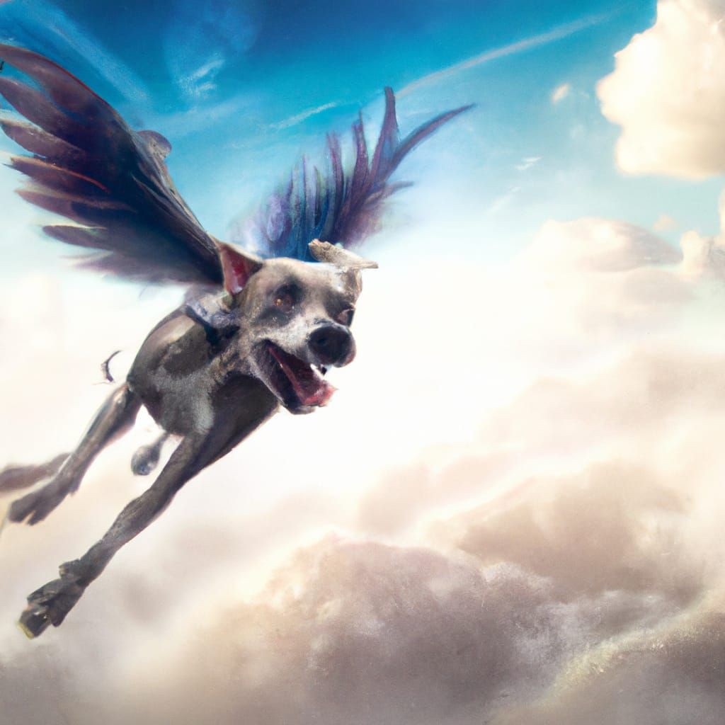 Winged Dog Soaring Through the Sky