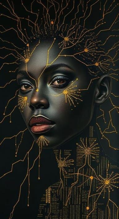 Nonbinary Figure with Beadwork in Digital Metamorphosis