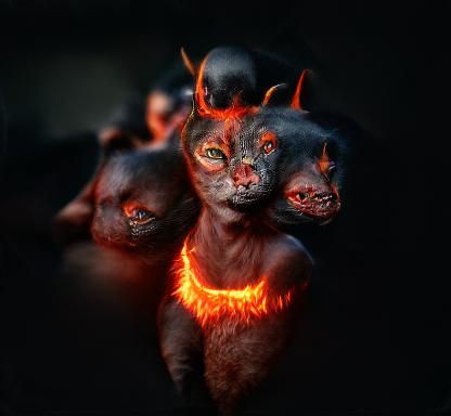 Hyperrealistic Hell Cats Ablaze in Volumetric Lighting