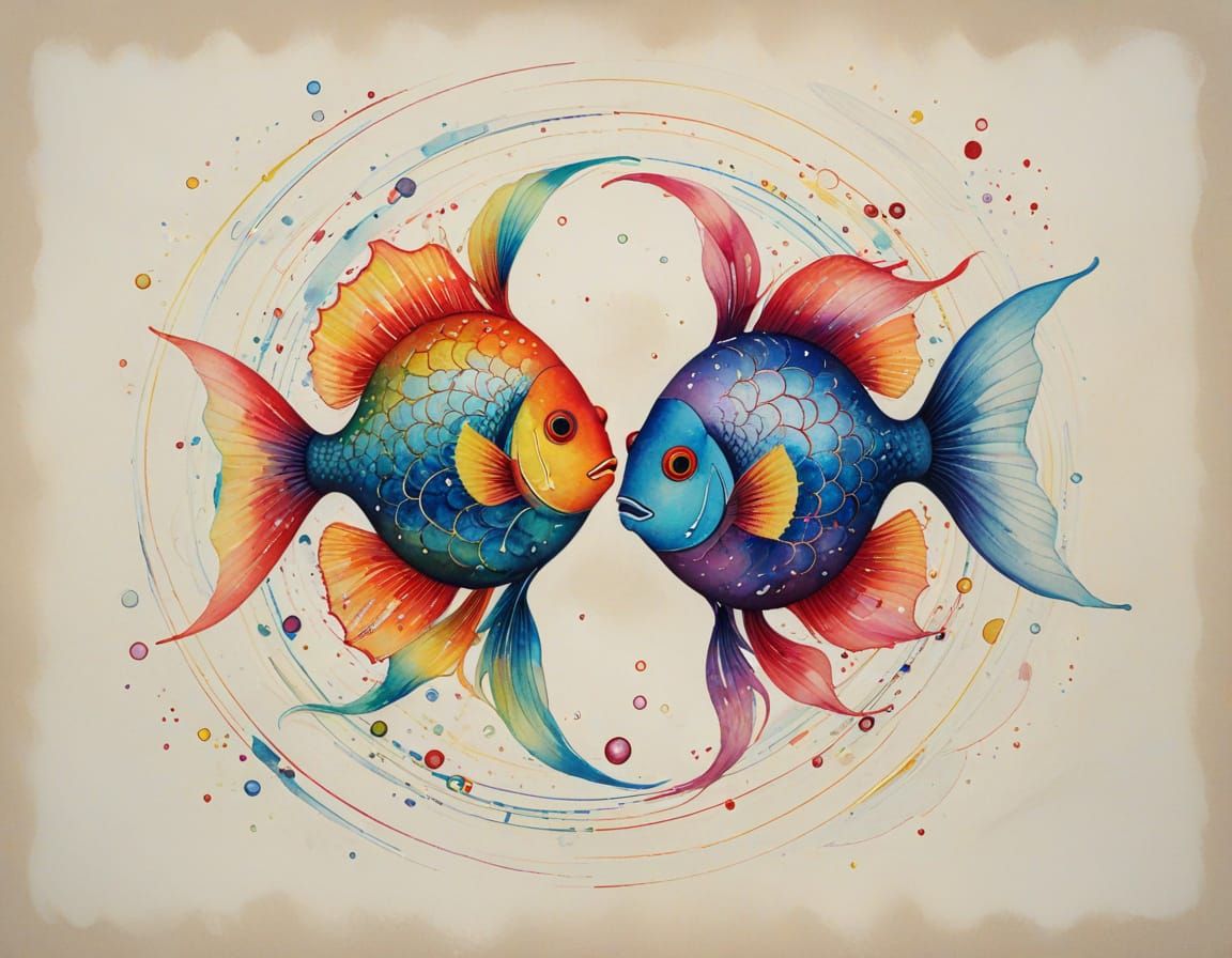 Watercolour Pisces Masterpiece with Vibrant Rainbow Fish
