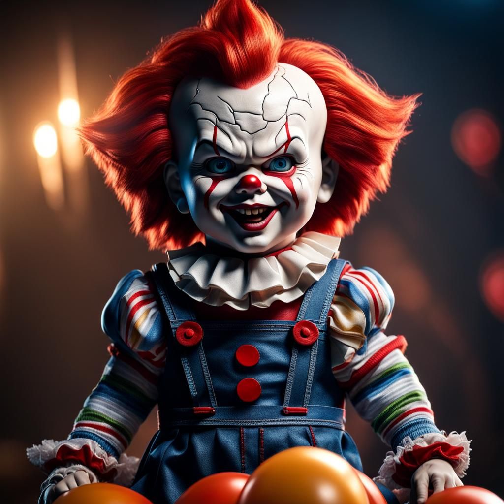 Chucky as Pennywise in Fantasy Photorealistic Style