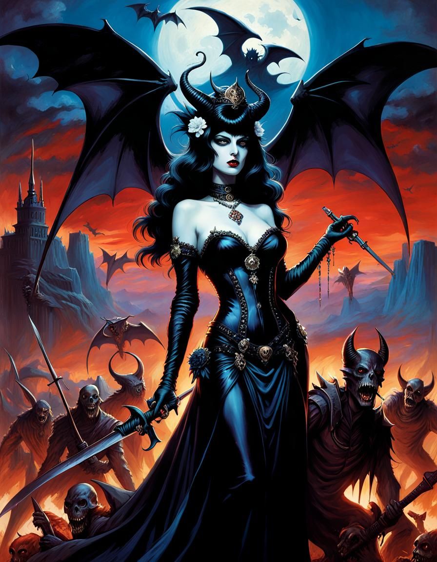 Dark Sinister Fantasy Devils in Neo-Impressionism Style