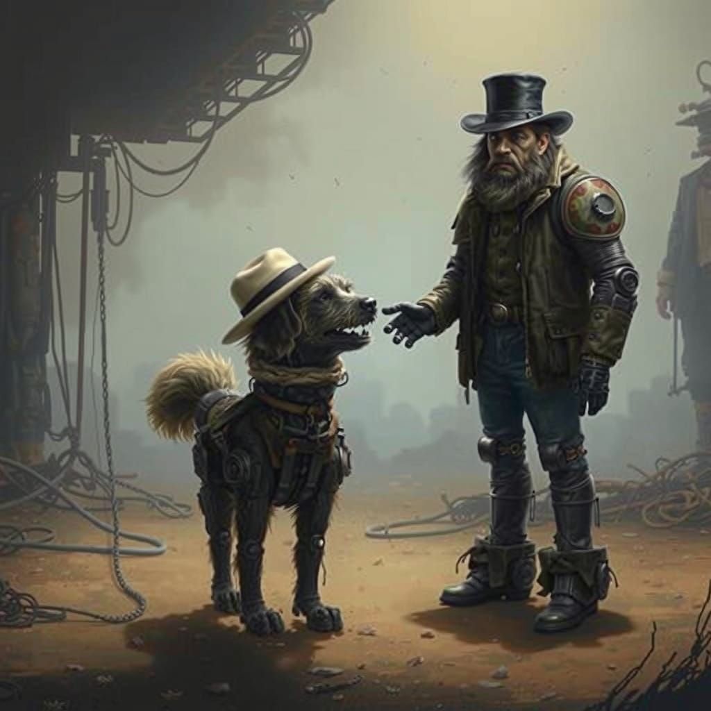 Robot Dog in Post-Apocalyptic Sci-Fi Chaos