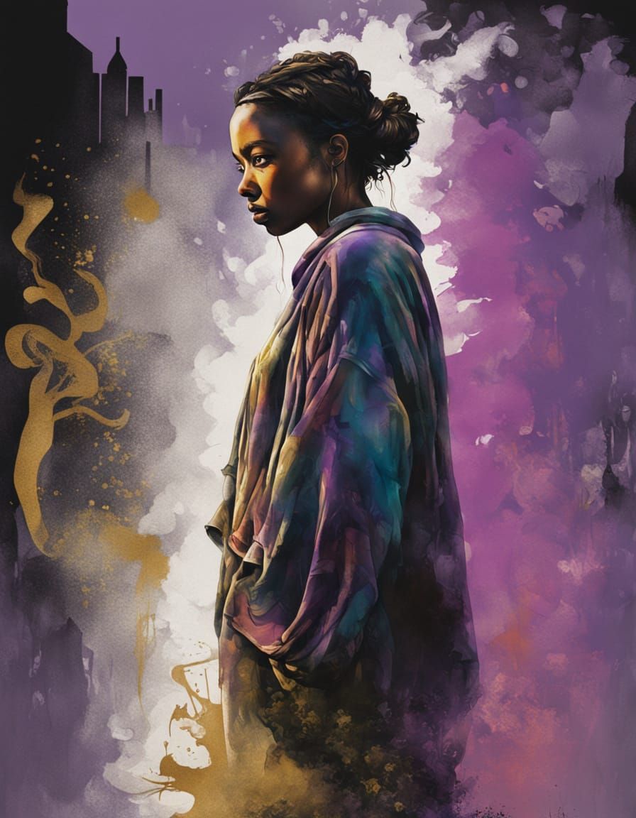 Woman in Shadows: Graffiti Art with Flowing Fabric