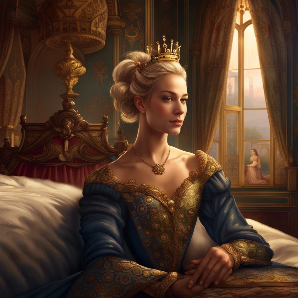 Victorian Queen in Royal Bedroom, Fantasy Concept Art