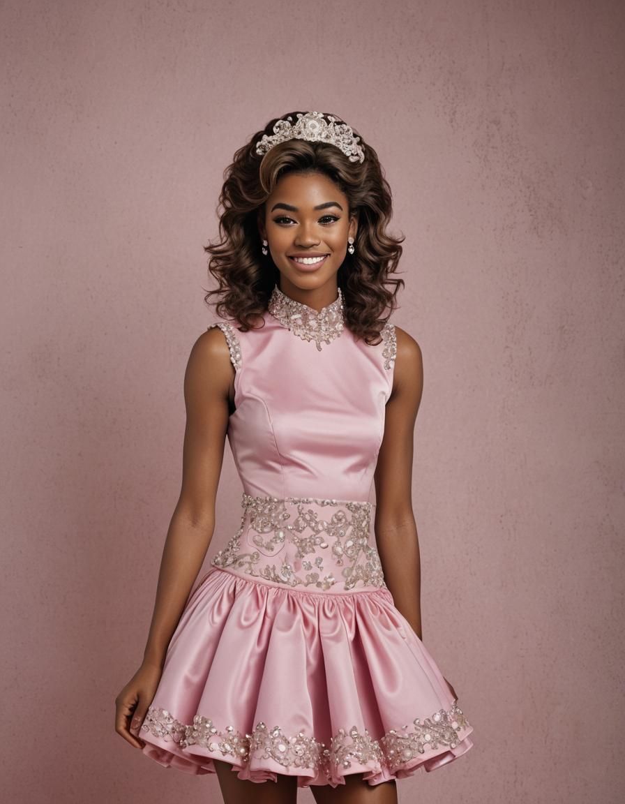 Young Man in Quinceanera Dress, Smiling with Confidence