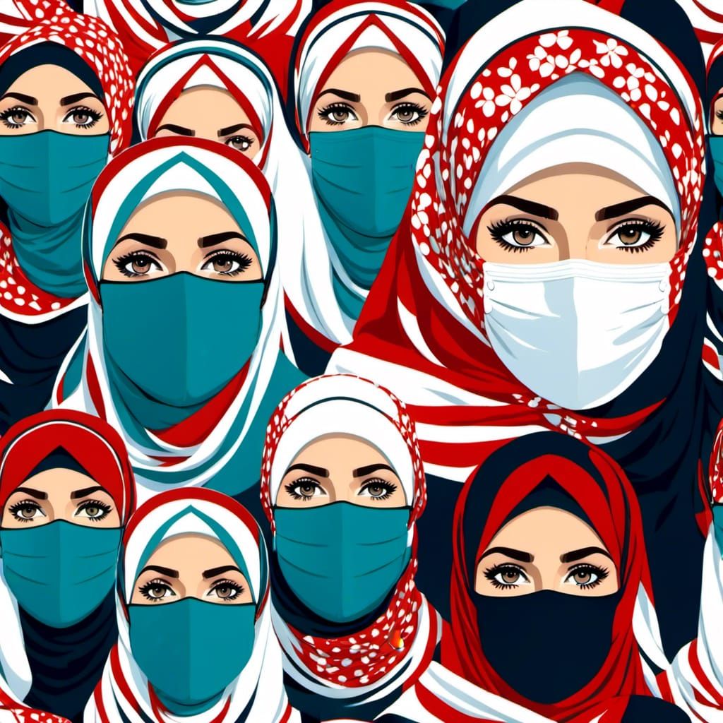 European Woman in Hijab and Patterned Facemask