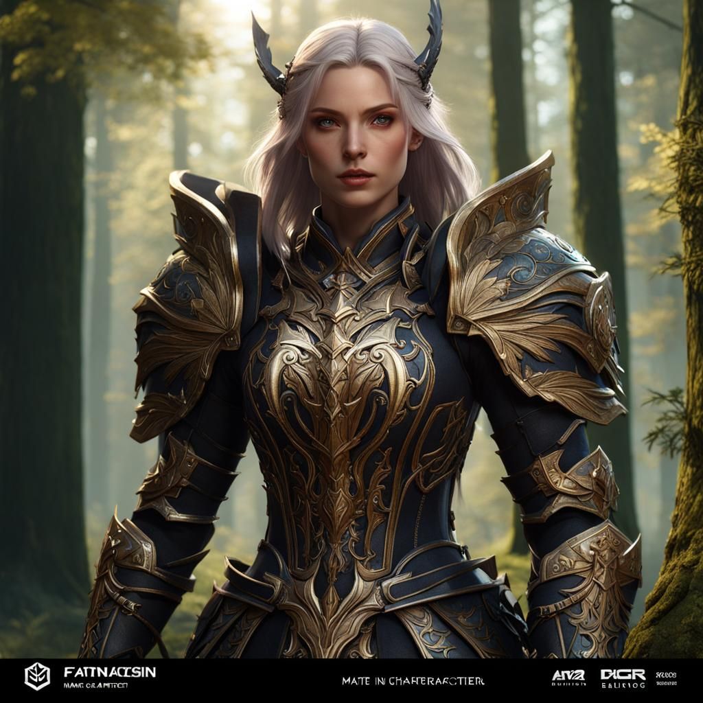 Lineage 2 Character in Forest, Fantasy Concept Art