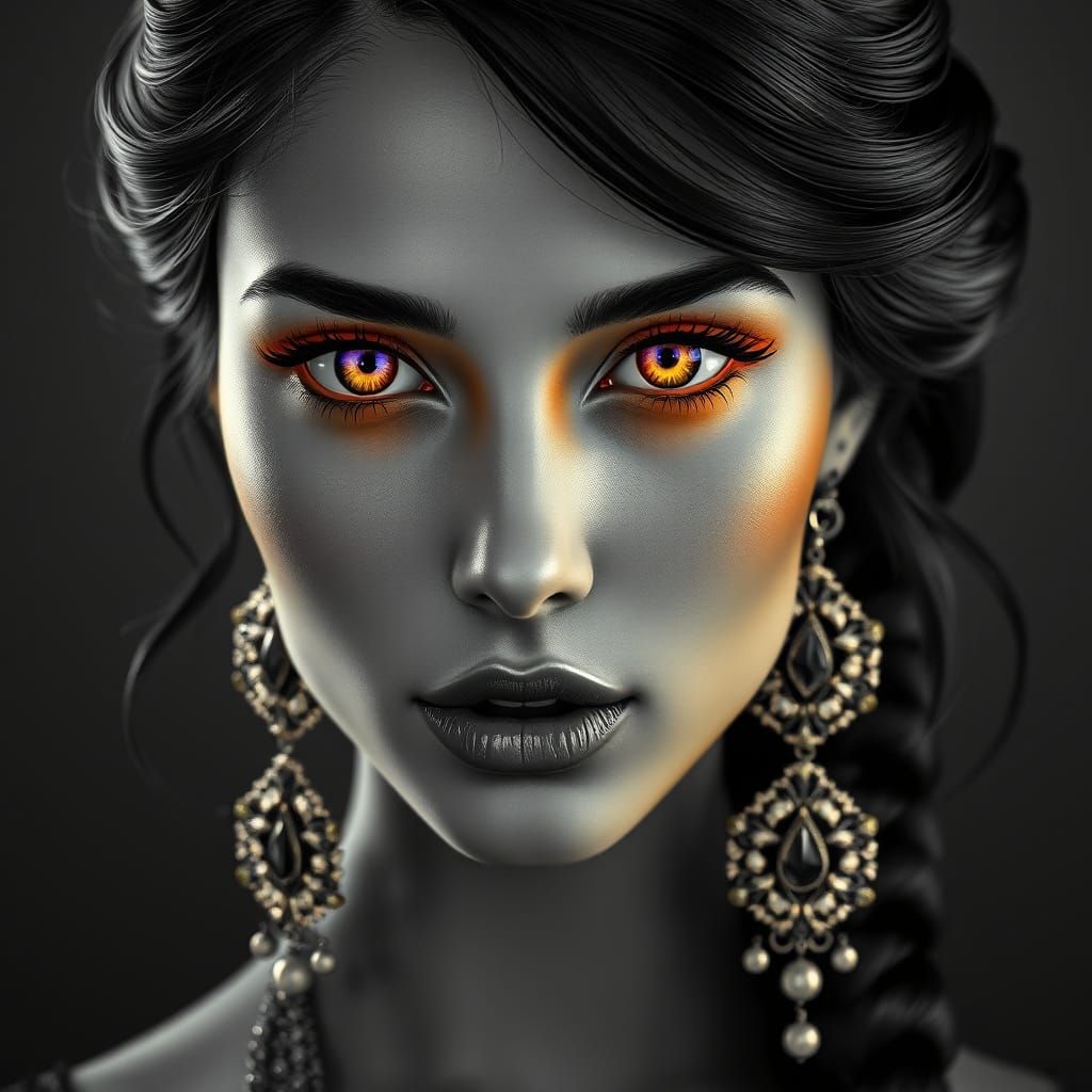 Luxurious, High-Contrast Portrait with Vibrant Iridescent Ey...