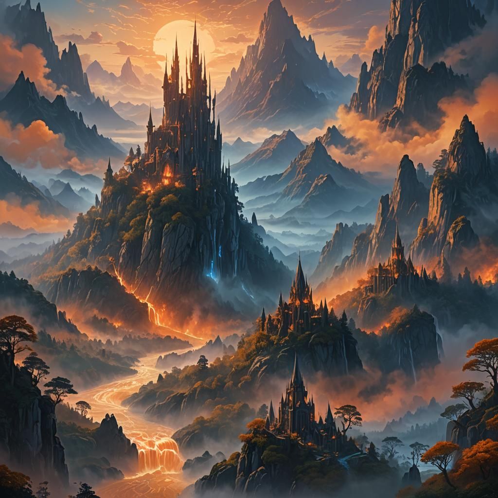 Epic Fantasy Landscape at Dusk: Digital Matte Painting