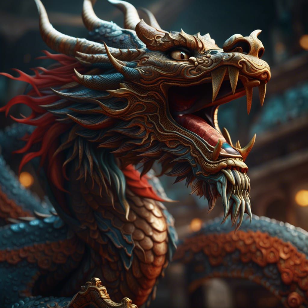 Roaring Chinese Dragon in Detailed Digital Painting