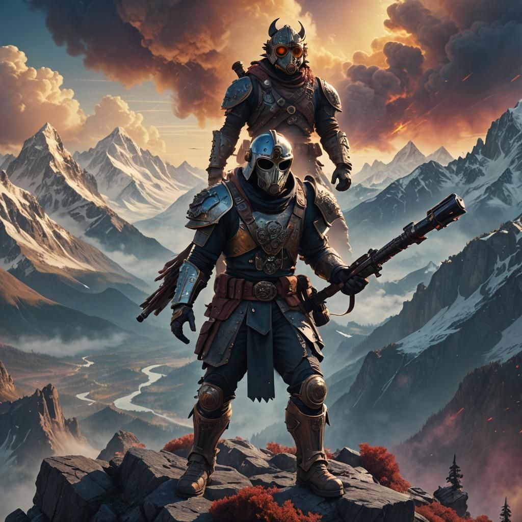 Mystical Mountain Warrior in Hyper-Realistic Digital Art