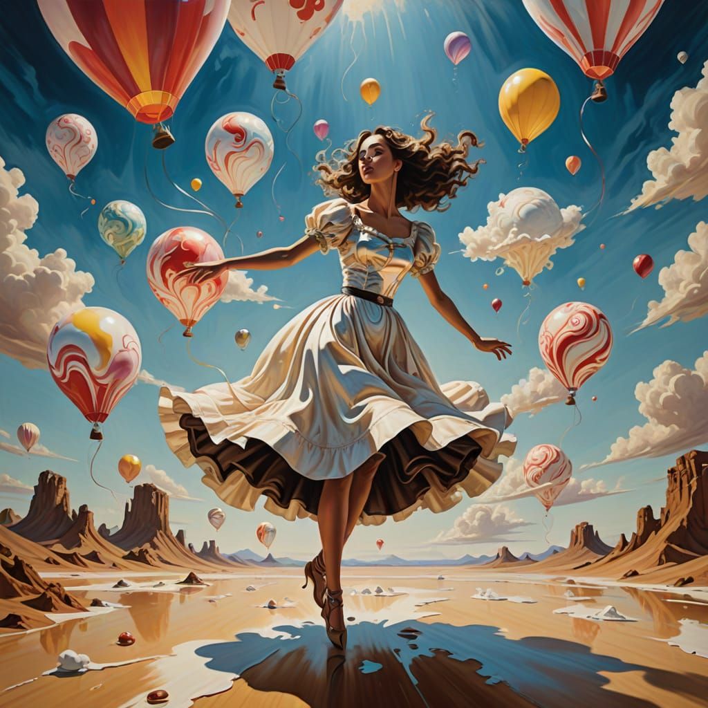 Ice Cream Balloon Dancer in Surrealist Style