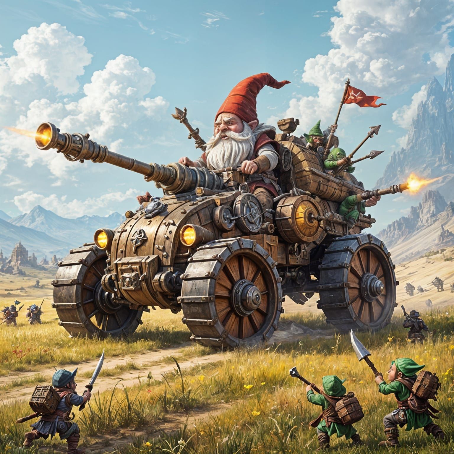 Fantasy Battlewagon Defends Against Goblin Horde