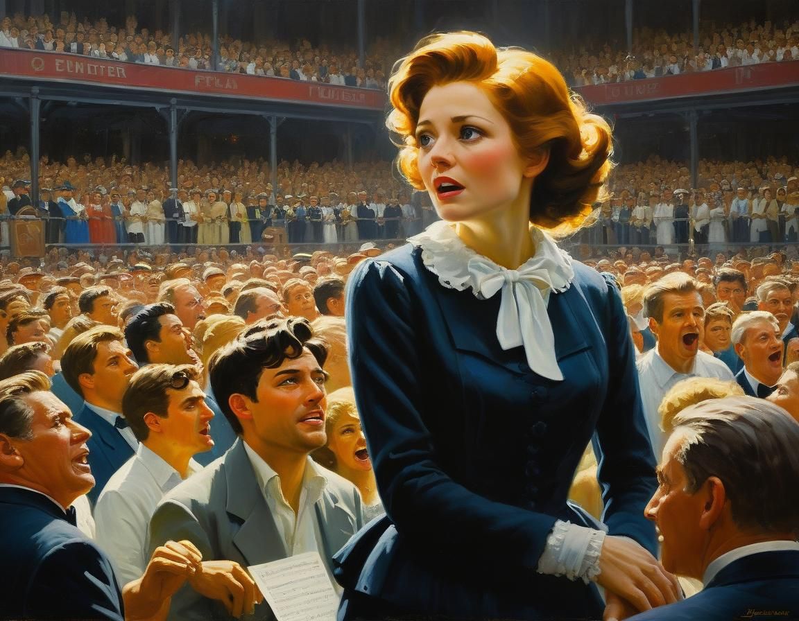 Embarrassed Woman in Crowd, Oil Painting by Gurney