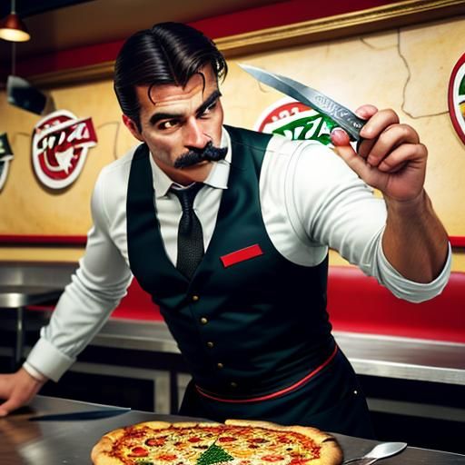 Italian Chef Knife Throwing Pizza Target: Vintage Photo