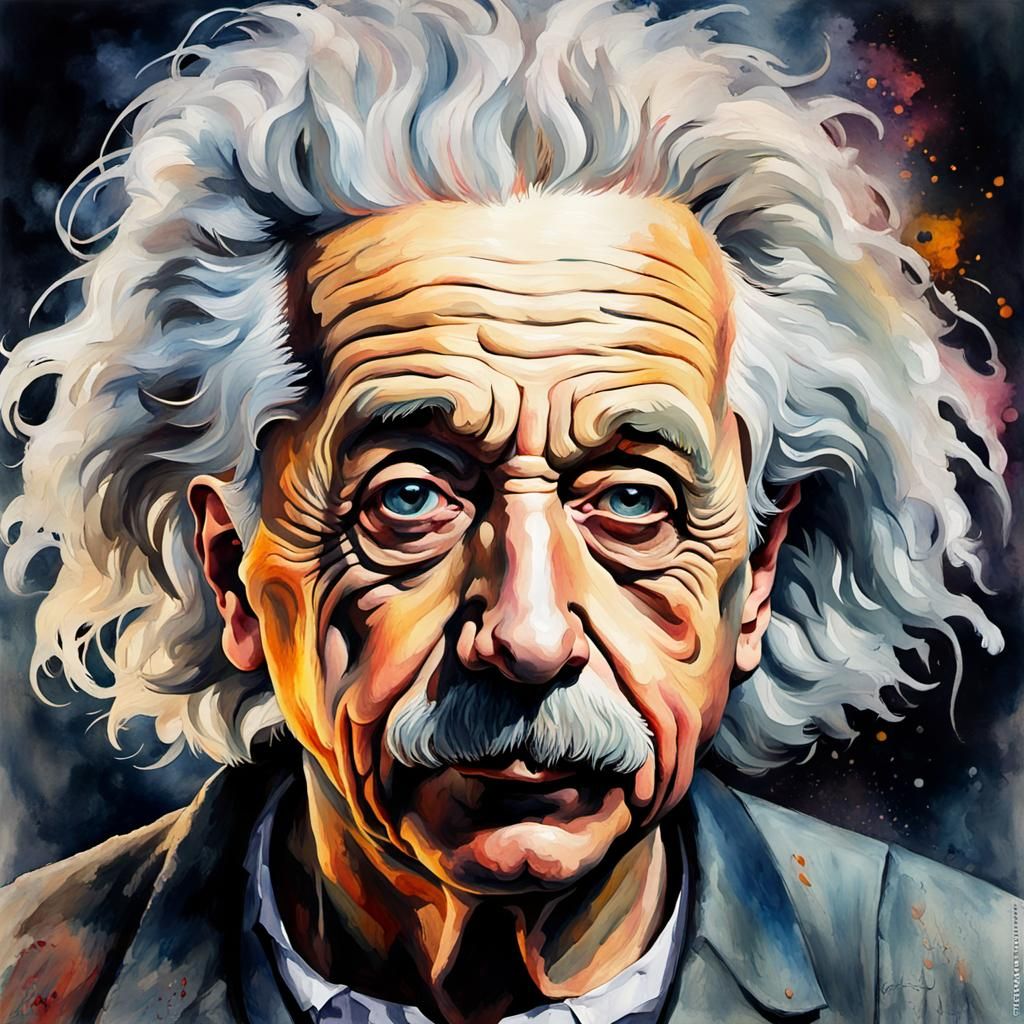 Grotesque Watercolor Portrait of Albert Einstein