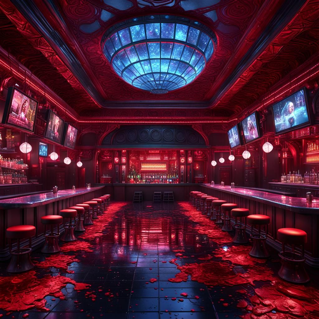 Epic Blood Red Nightclub Interior: Digital Matte Painting
