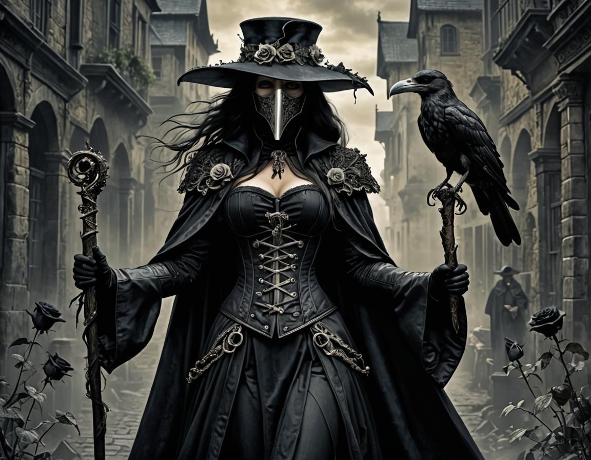 Gothic Plague Doctor with Silver Beak in CGI Style