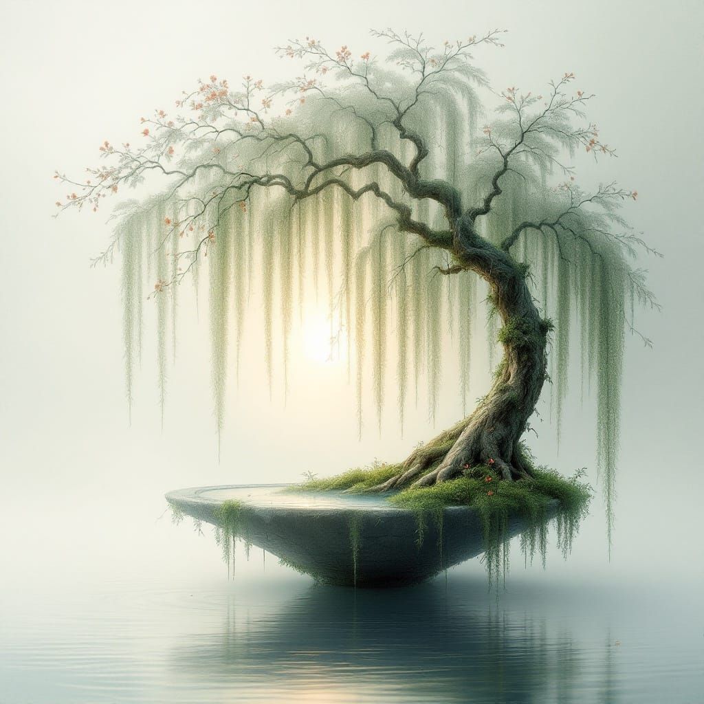 Khokhloma Painting in Soft Morning Light on Mossy Tree Frond...