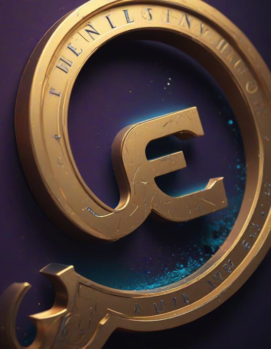 Sleek 3D Logo in Metallic Gold with Glowing Blue Outline on ...