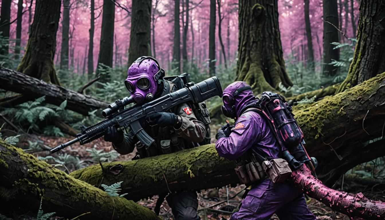 Survivalist in Alien Forest: Photorealistic Film Still