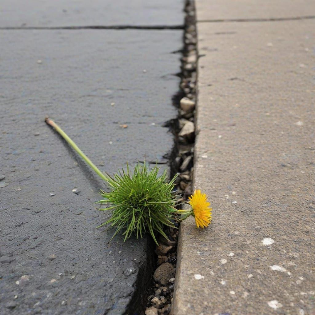 Resilient Dandelion Sprouts in Urban Landscape