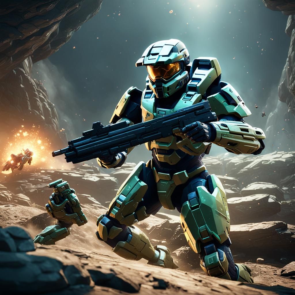 Master Chief Battles Elite: 3D Cinematic Game Scene