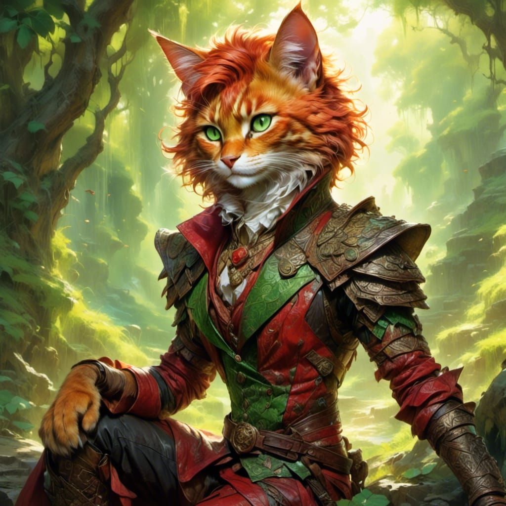 Attractive Tabaxi in Lush Forest, 3D Render