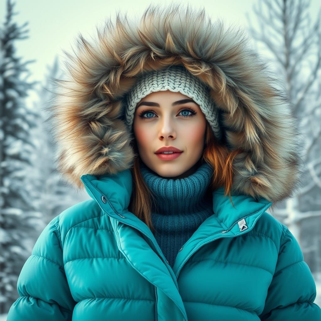 Winter Goddess in Turquoise Parka