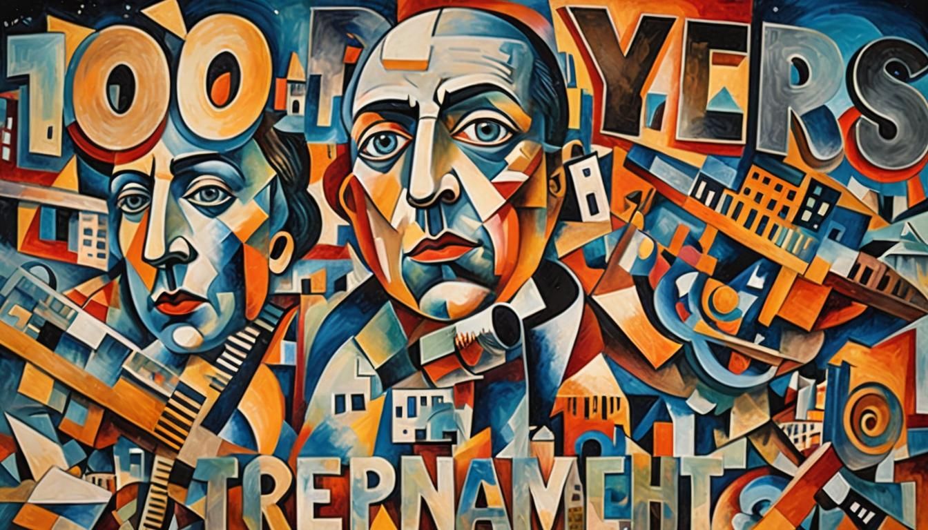 Abstract Cubist Cityscape with Geometric Shapes