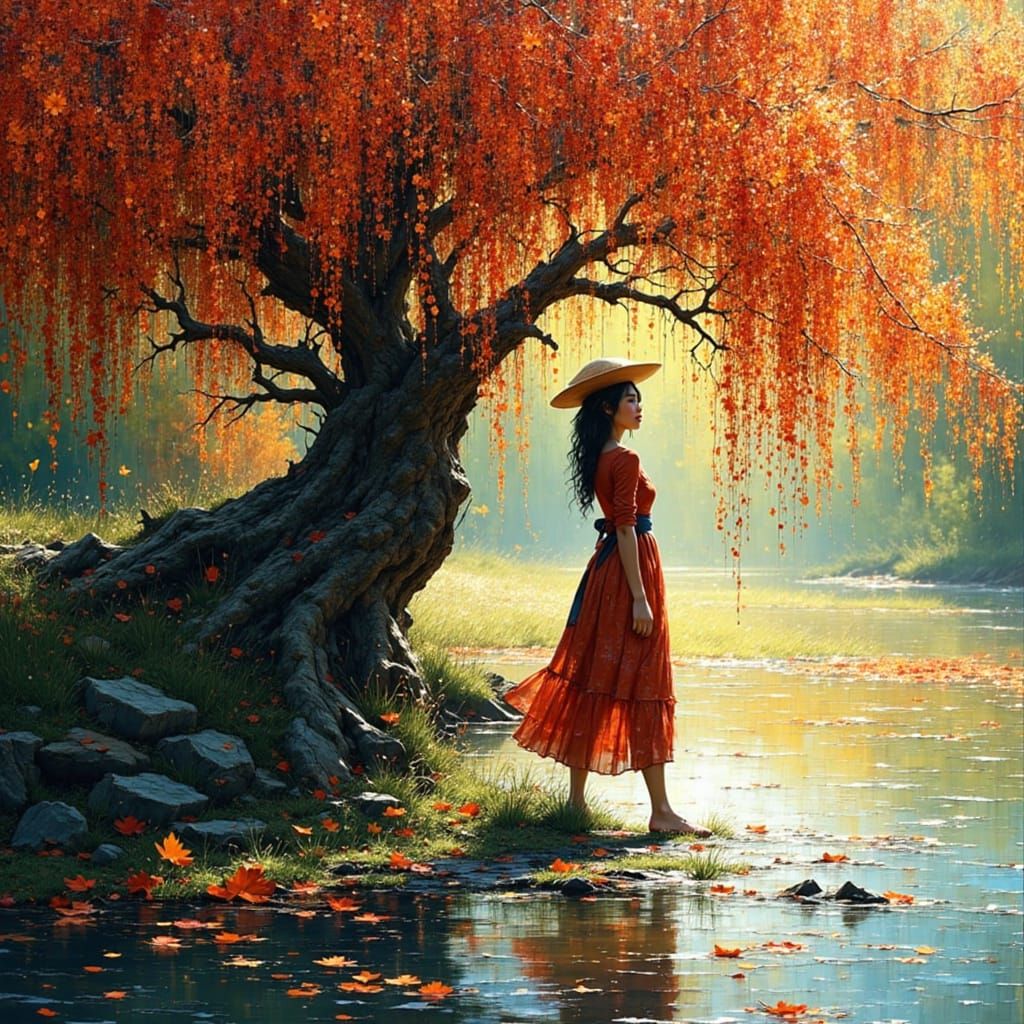 Lady Under Weeping Willow Tree, Diazotype Print