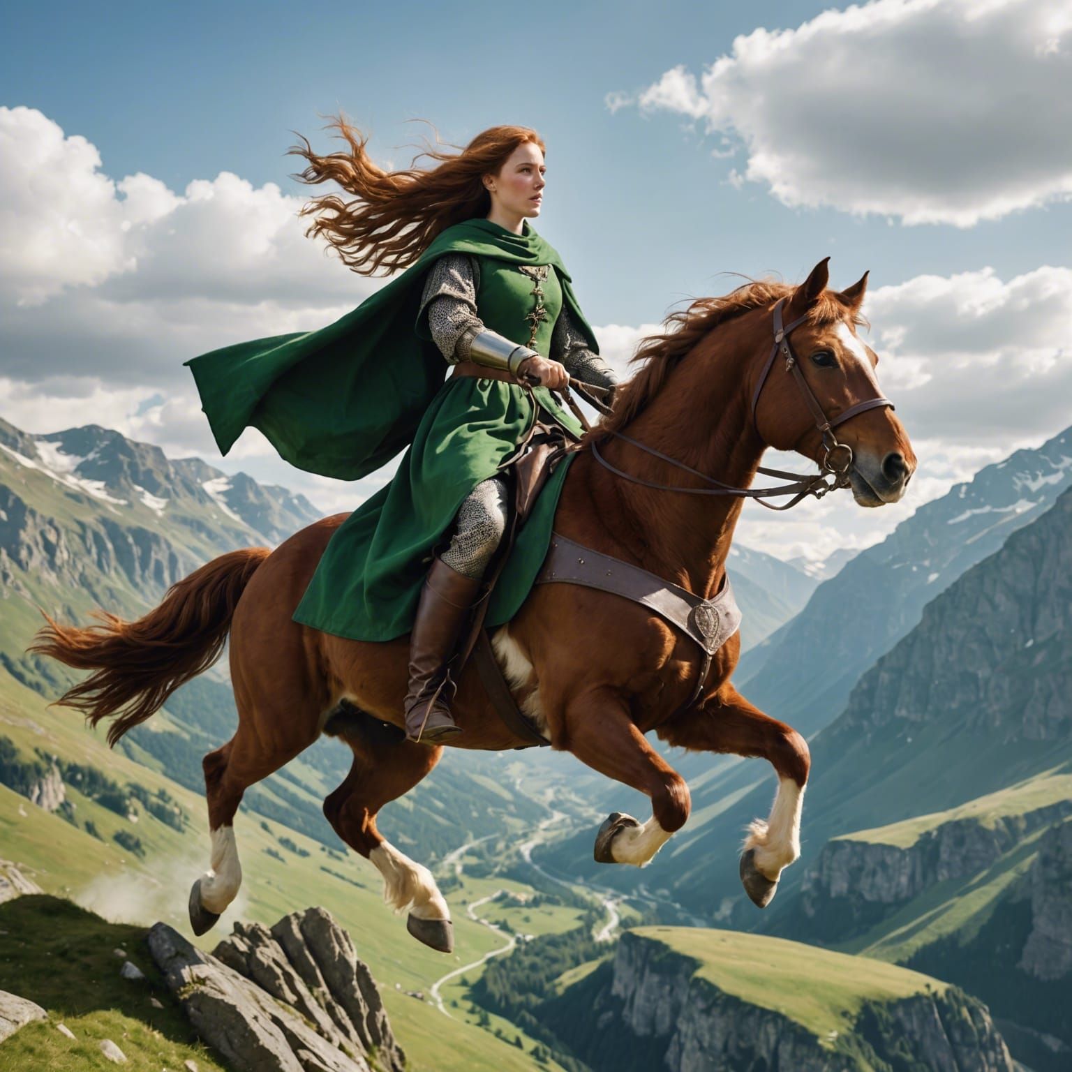 Izabeau riding her flying horse